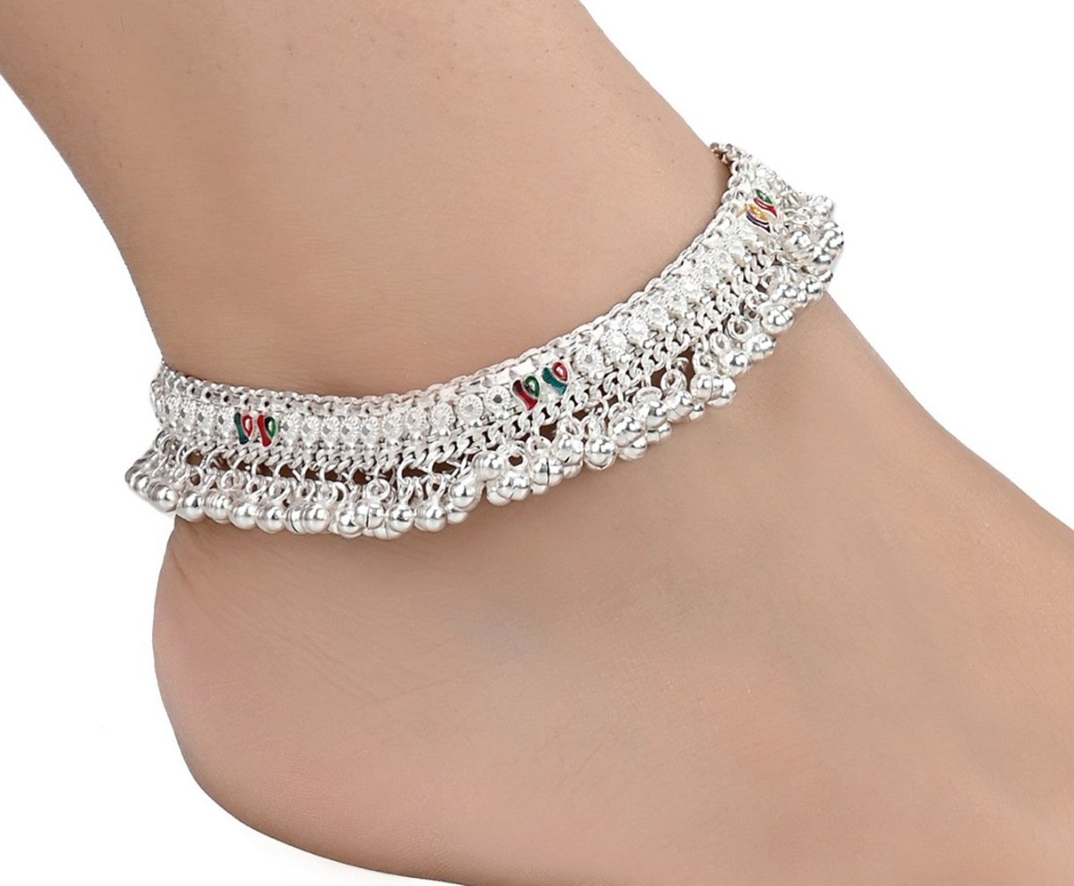 AanyaCentric Silver Plated White Metal Payal Indian Traditional Ethnic Fashion Imitation Jewellery Foot Chain | Swadesiicart