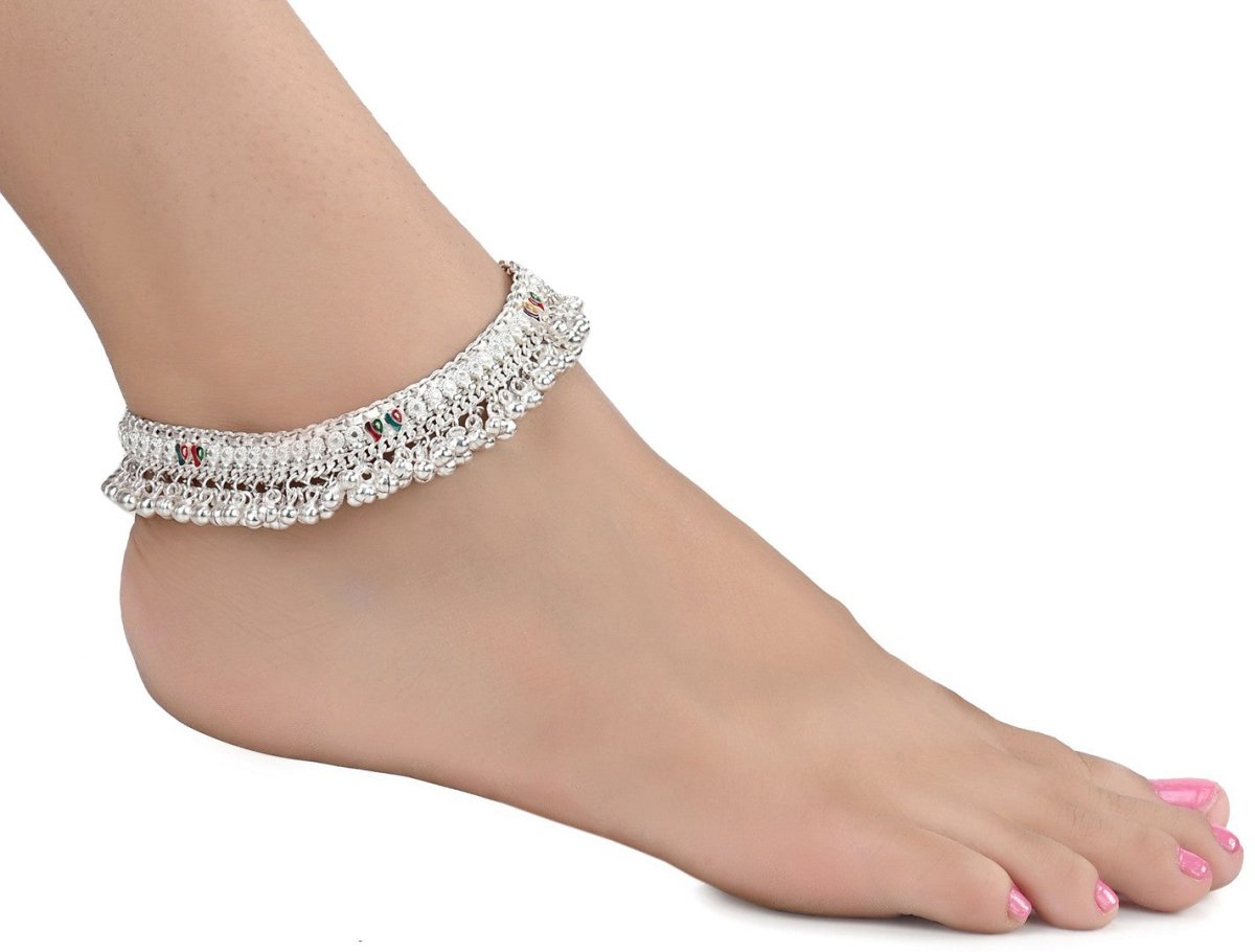 AanyaCentric Silver Plated White Metal Payal Indian Traditional Ethnic Fashion Imitation Jewellery Foot Chain | Swadesiicart