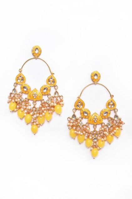 New Stylish Ethnic Partywear Yellow Hoops Kundan Earrings for Womens by House of Ree | Swadesiicart