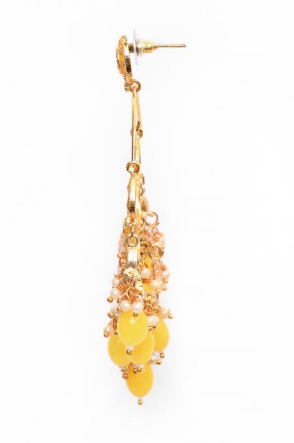 New Stylish Ethnic Partywear Yellow Hoops Kundan Earrings for Womens by House of Ree | Swadesiicart