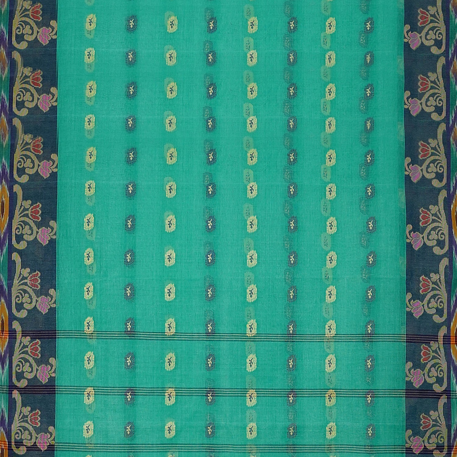 Exclusive Collection 100% Pure Cotton Green Tant Saree With Hand Weaving Work - Swadesiicart