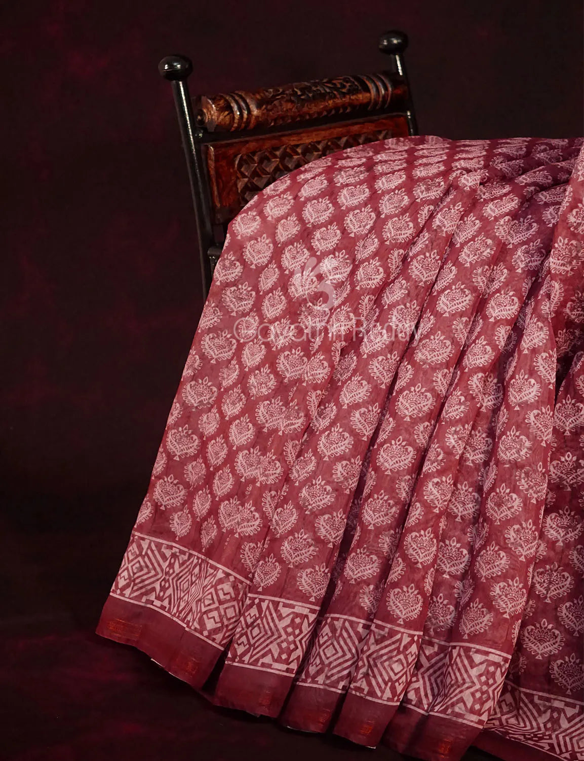 Red Onion All Over Printed Semi Chanderi Saree By Gayathri Reddy Designer Studio | Swadesiicart