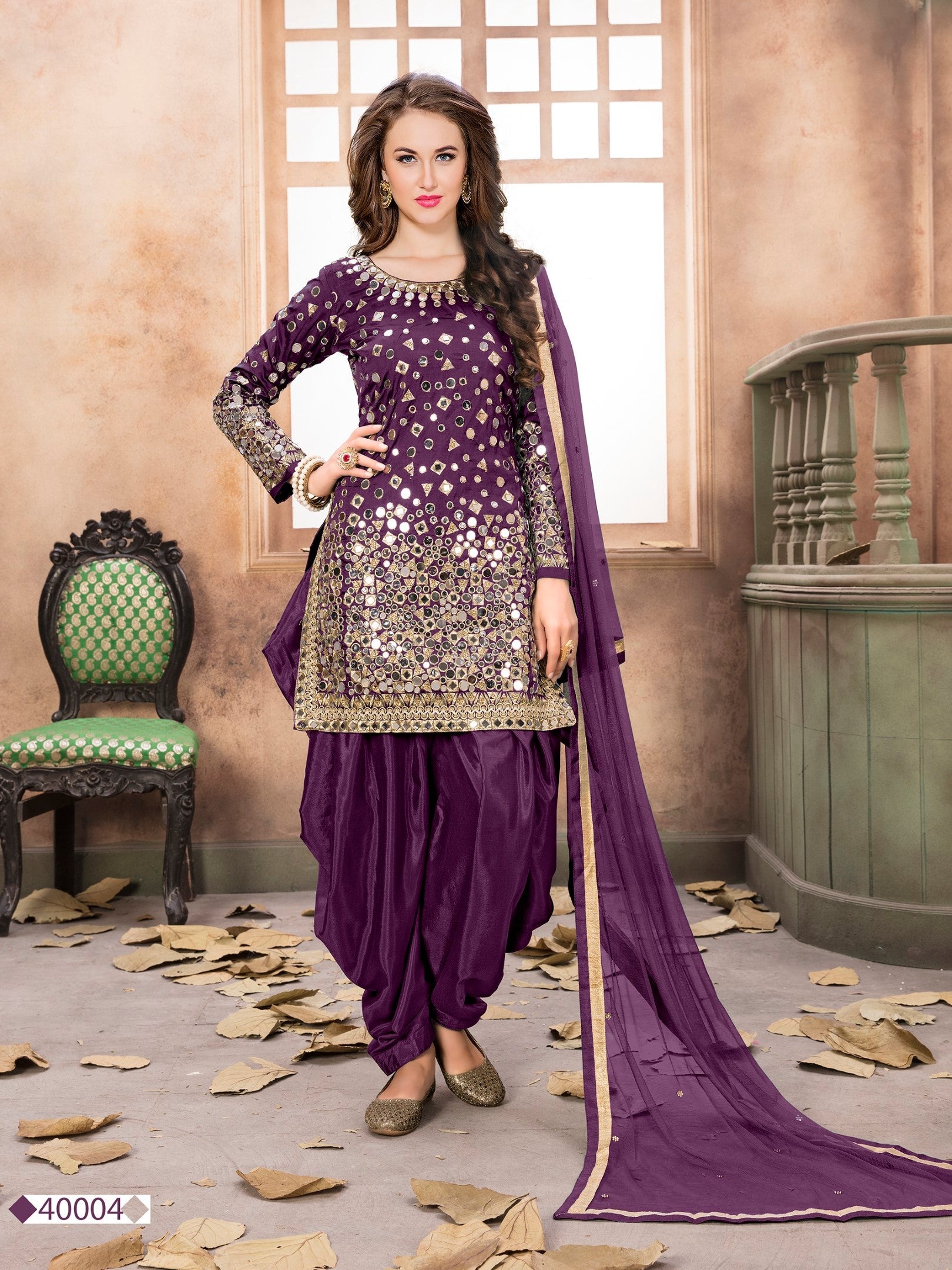 Anaita Purple Embroidered Tapeta Silk Salwar Suit