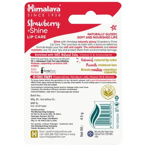 Himalaya Strawberry Shine Lip Care | Fruity Tinted Lip Balm for Glossy, Nourished Lips - Swadesiicart