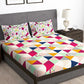 Story@home Arena Pink & Green Geometric Printed 180 TC Queen Bedsheet & 2 Pillow Covers - Swadesiicart