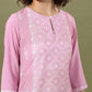 Vishudh Pink Floral Printed Keyhole Neck Straight Kurta - Swadesiicart