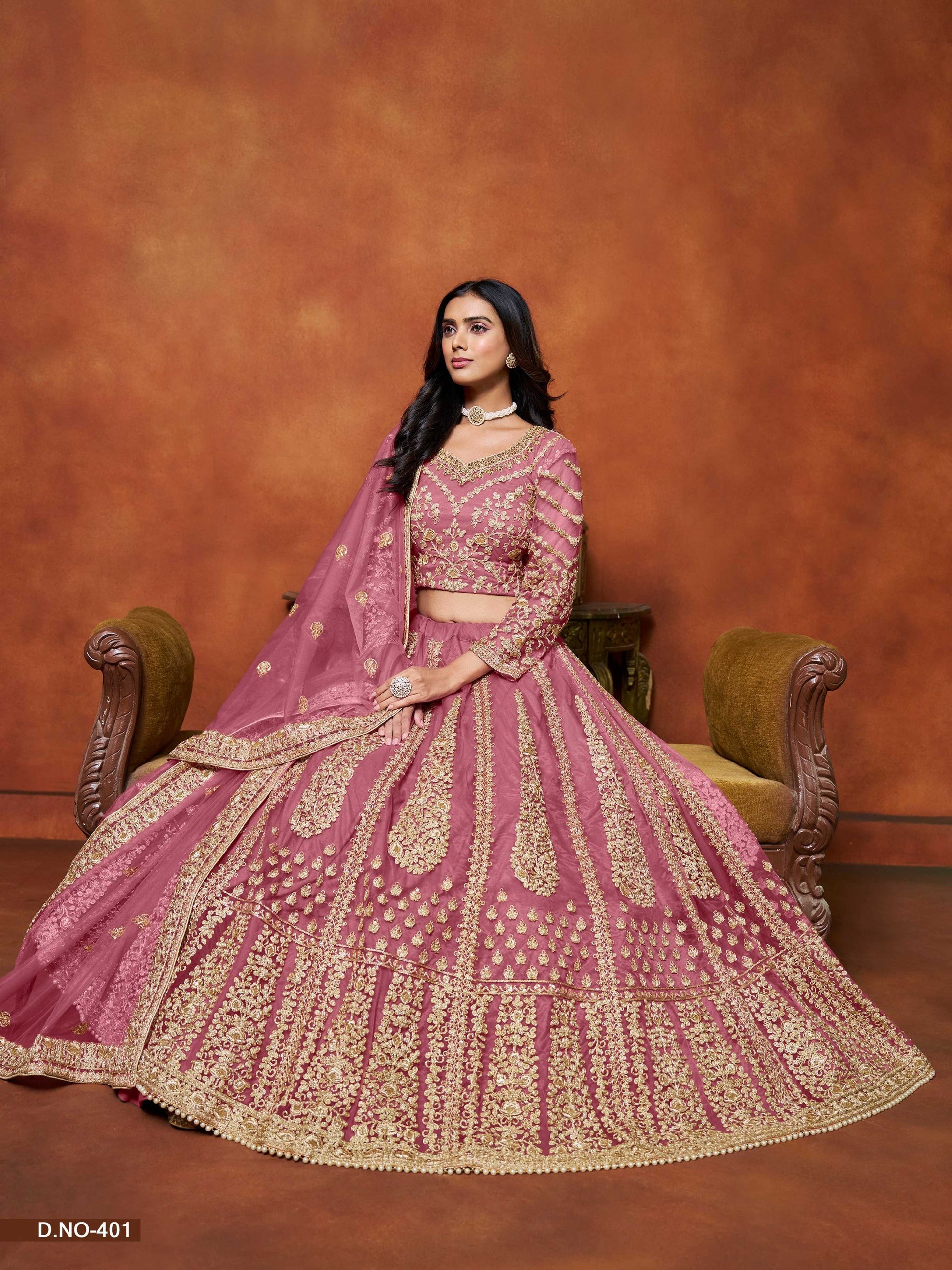 Anaita Pink Embroidered Net Designer Lehenga With Blouse
