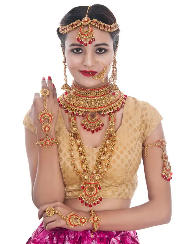 Tehzeeb Creations Traditional Stone Bridal Set 9 Pcs. For Girls & Women - Swadesiicart