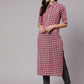 Aks Women Checked Shirt Collar Pure Cotton Kurta With Trousers