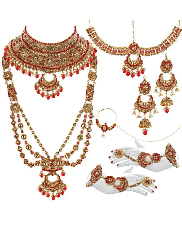 Tehzeeb Creations Traditional Stone Bridal Set 9 Pcs. For Girls & Women - Swadesiicart