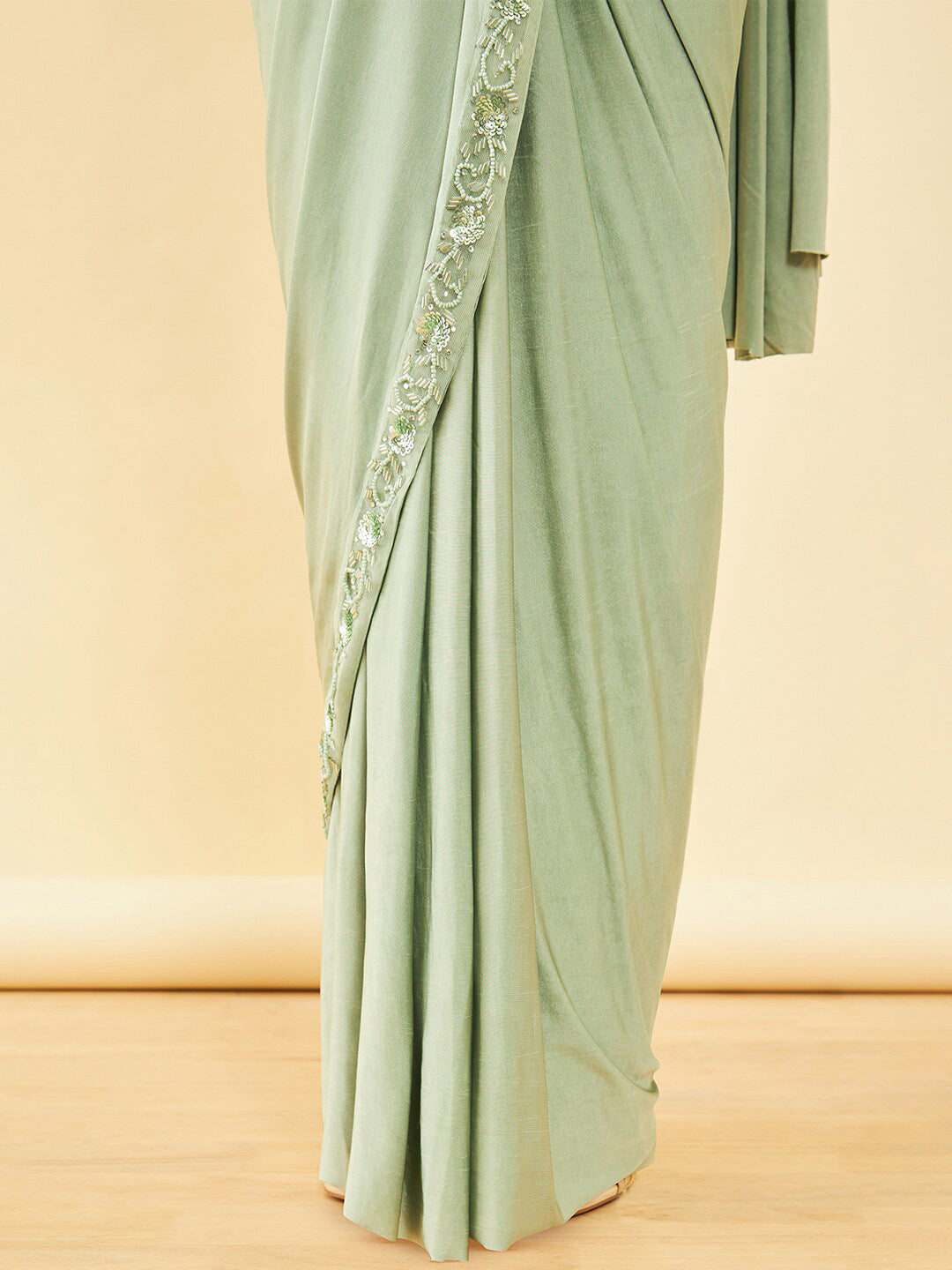 Soch Green Beads and Stones Embellished Ready to Wear Saree | Swadesiicart