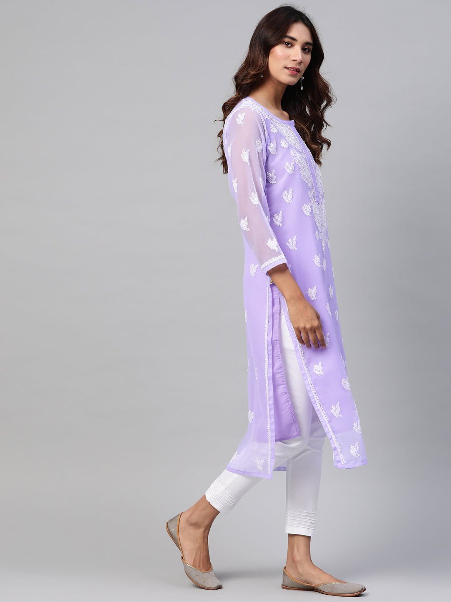 ADA Women Lavender & White Chikankari Embroidered Kurta with Trousers & Inner | Swadesiicart