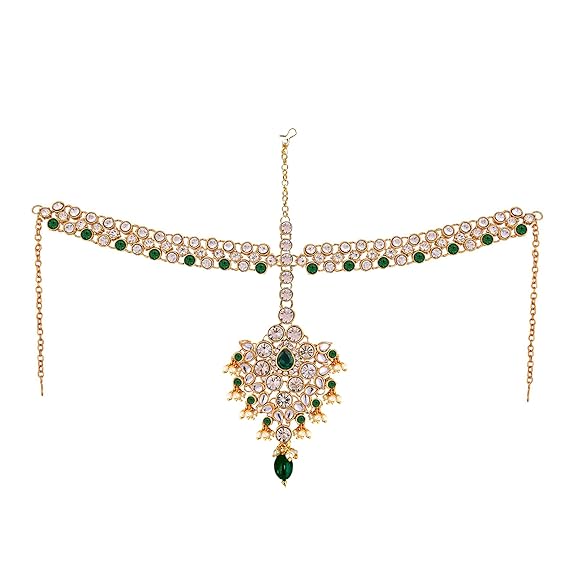 Tehzeeb Creations Wedding Designer Gold-Polished Dulhan Choker Bridal Set with sheeshpatti for Girls & Women | Swadesiicart