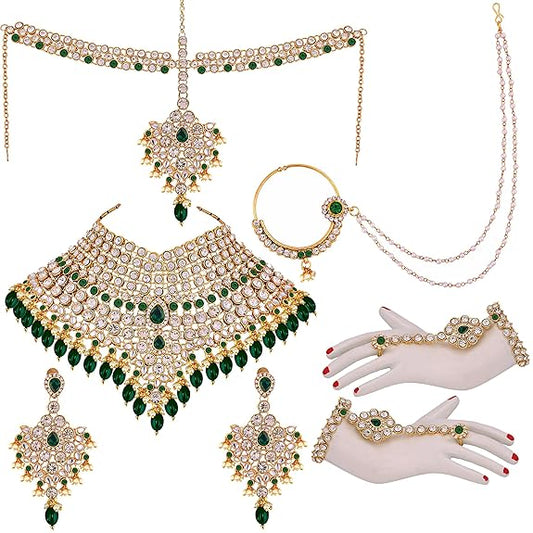 Tehzeeb Creations Wedding Designer Gold-Polished Dulhan Choker Bridal Set with sheeshpatti for Girls & Women | Swadesiicart