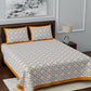 LIVING ROOTS White & Blue Ethnic Motifs Jaipuri 210 TC Cotton Double King Bedsheets With 2 Pillow Covers - Swadesiicart