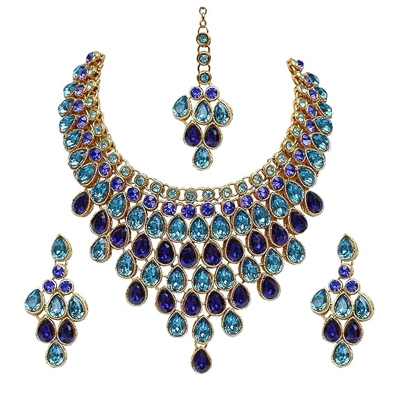 Tehzeeb CreationsDesigner Gold-Polished Elegant Stone Necklace Set For Women & Girls - Swadesiicart