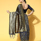 Saree Mall Navy Blue & Gold-Toned Ethnic Motifs Zari Silk Blend Banarasi Sarees | Swadesiicart