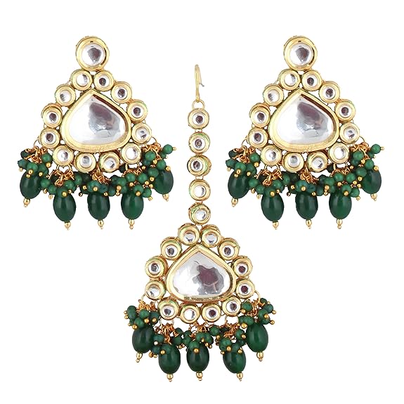 Tehzeeb Creations Gold-Polished Back Meenakari Pearl Uncut, Kundan Choker Necklace Set with Earrings and Mang Tika For Women & Girls | Swadesiicart