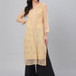 ADA Women Beige Chikankari Hand Embroidered Straight Sustainable Handloom Kurta With Slip | Swadesiicart