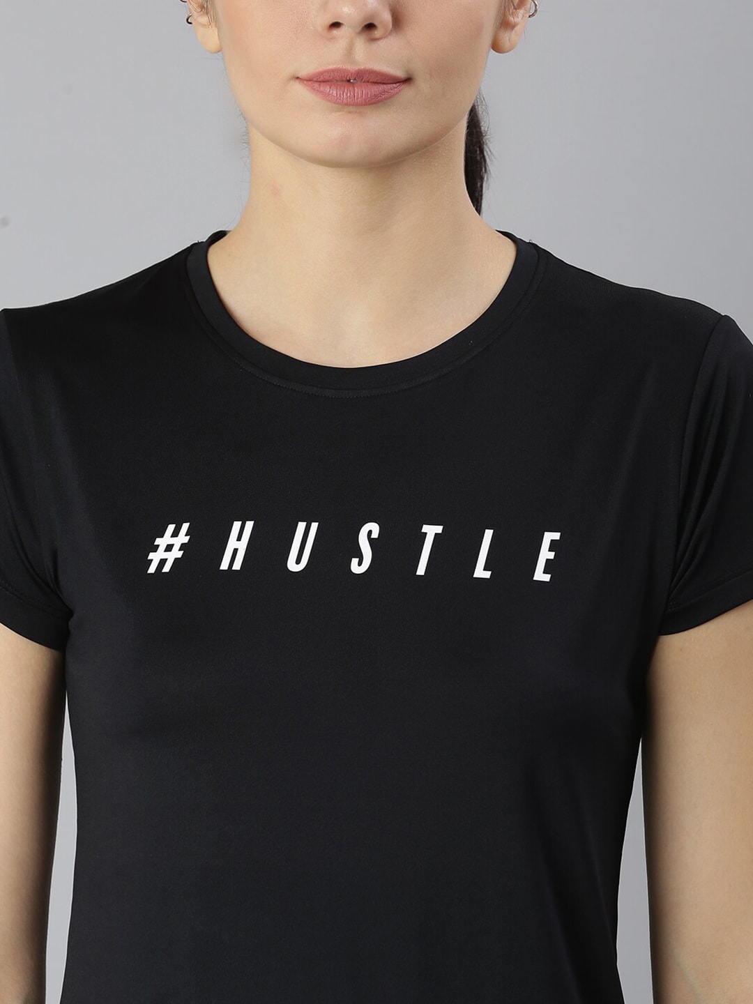 MKH Women Black Typography Printed Dri-FIT Sports T-shirt - Swadesiicart