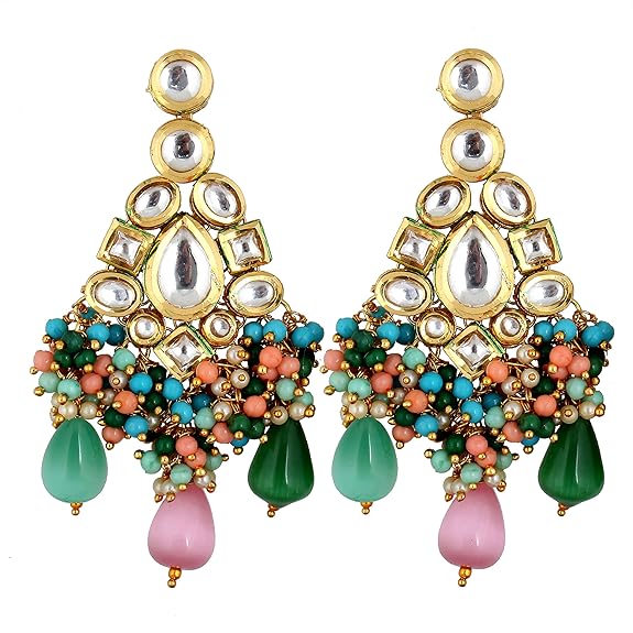 Tehzeeb Creations Meenakari Gold-Polished Multi color Uncut dibbi Kundan Combo Necklace Set - Swadesiicart