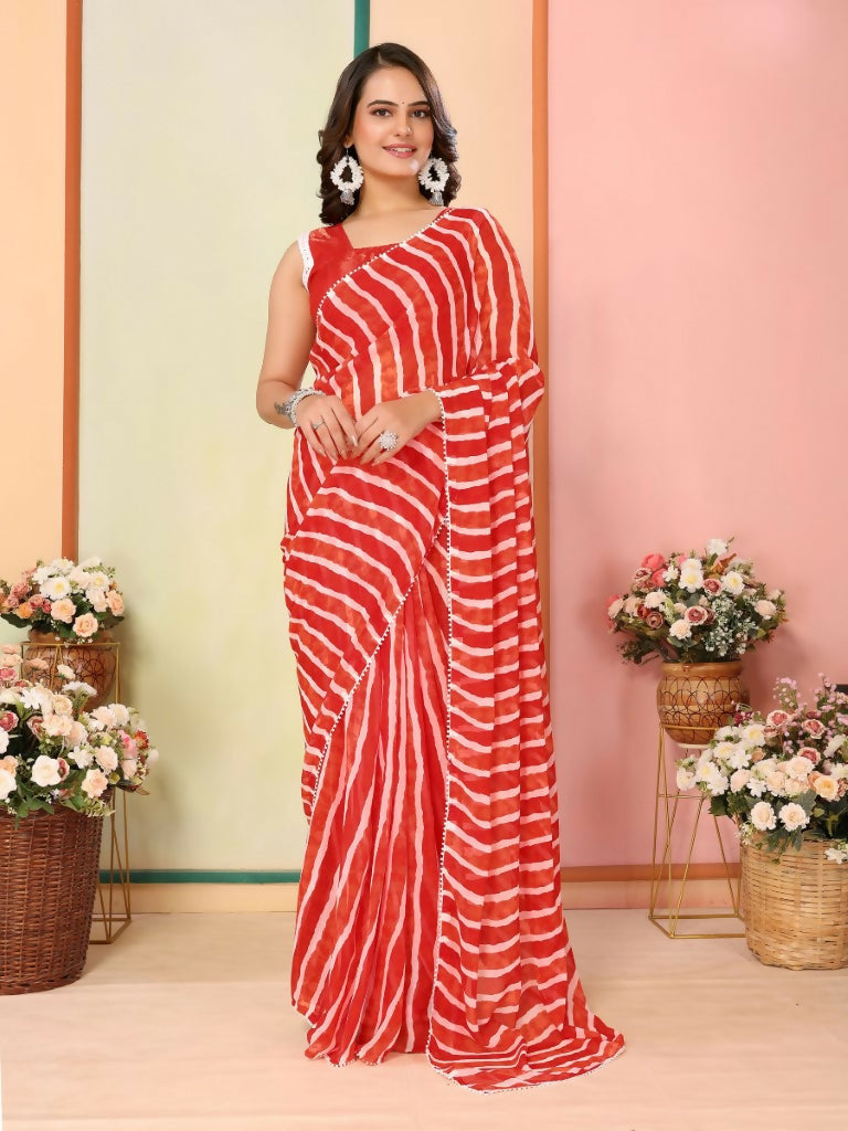 Red Georgette Designer Printed Ready To Wear Saree - Elite | Swadesiicart