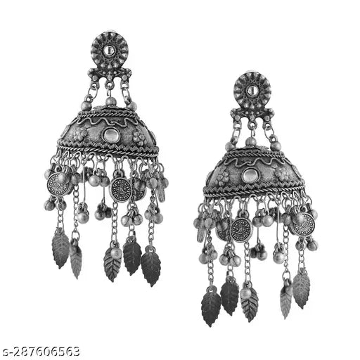 Tehzeeb Creations Women's Black Colour Oxidised Earrings In Jhumki Style | Swadesiicart