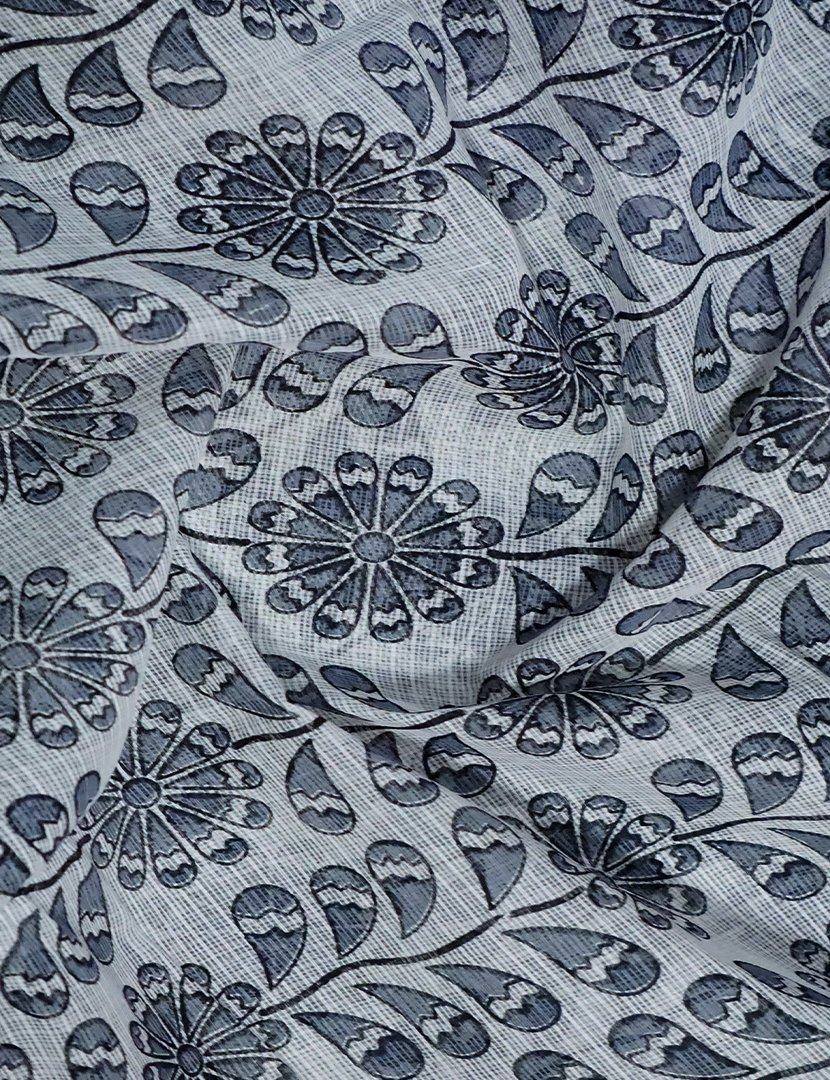 White And Grey Colour Block Print Pure Kota Cotton Saree By Gayathri Reddy Designer Studio | Swadesiicart