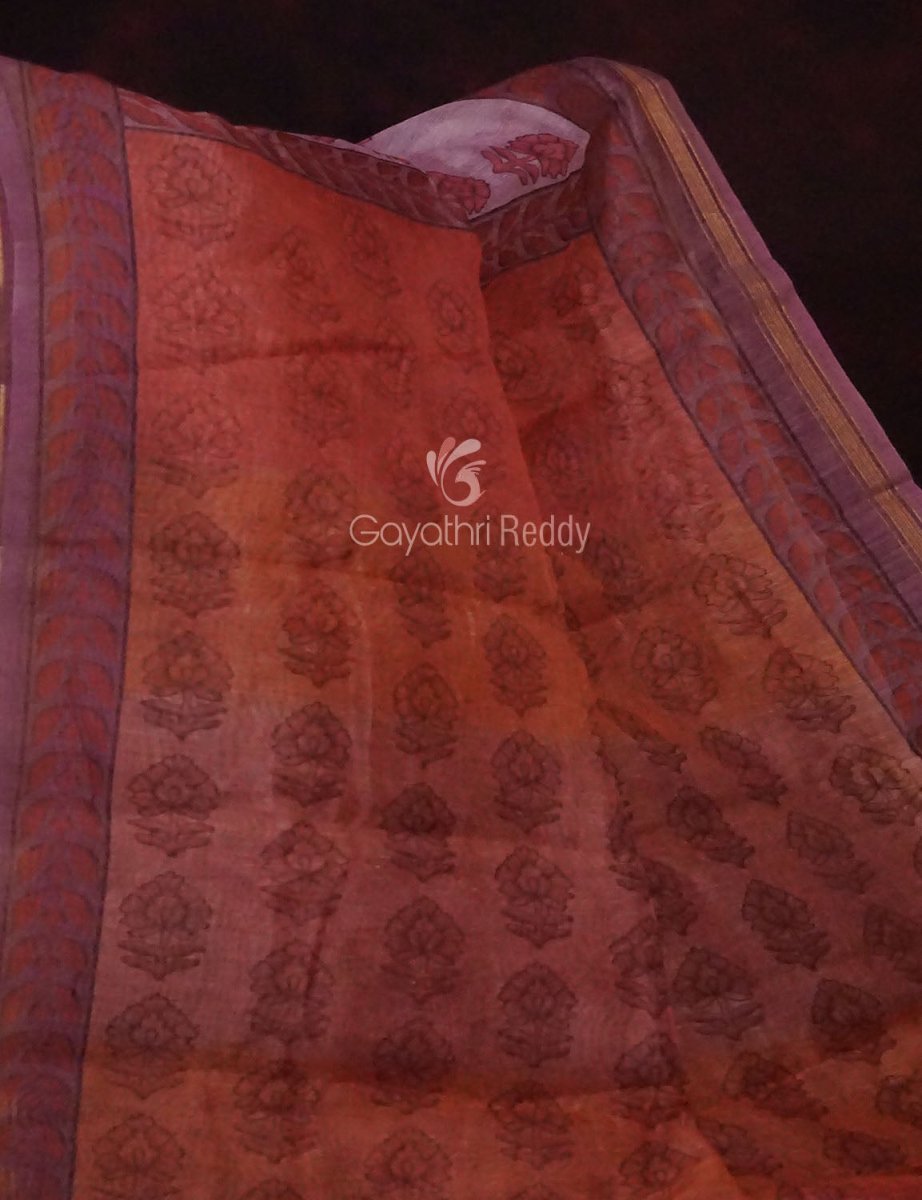 Baby Pink Colour Block Print Design Semi Chanderi Saree By Gayathri Reddy Designer Studio | Swadesiicart