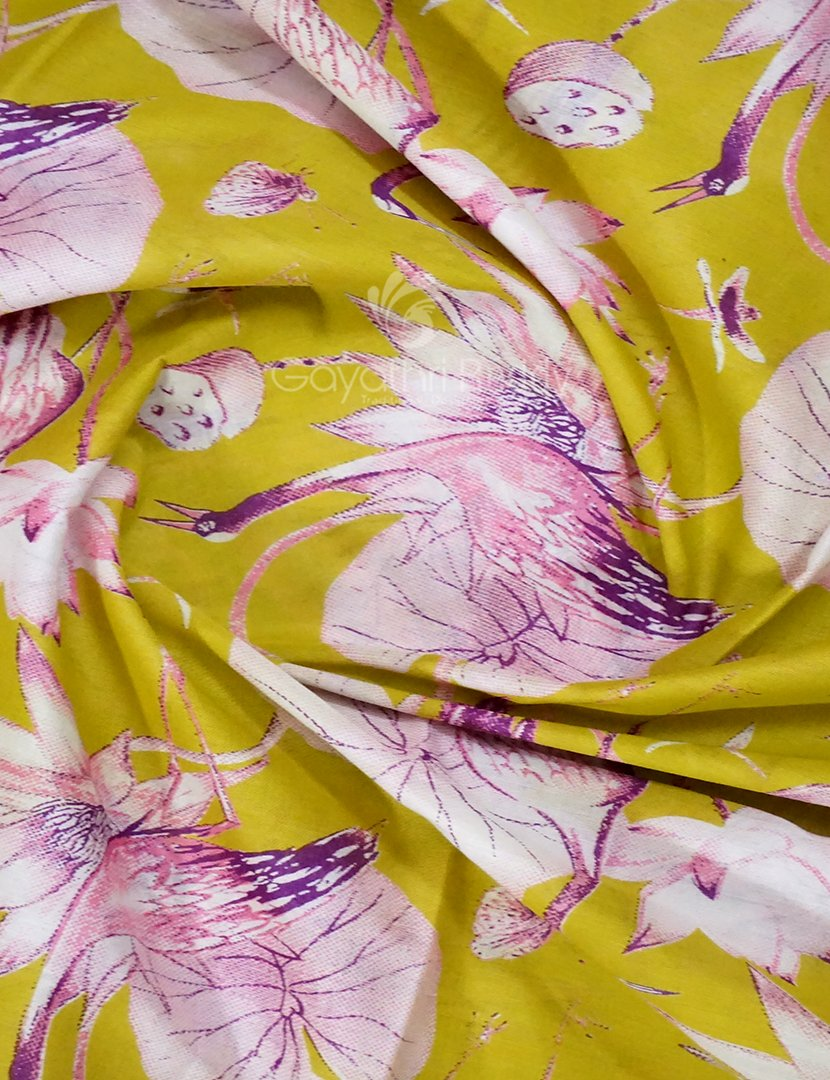 Block Print Lime Green Coloured Mulmul Cotton Saree By Gayathri Reddy Designer Studio | Swadesiicart