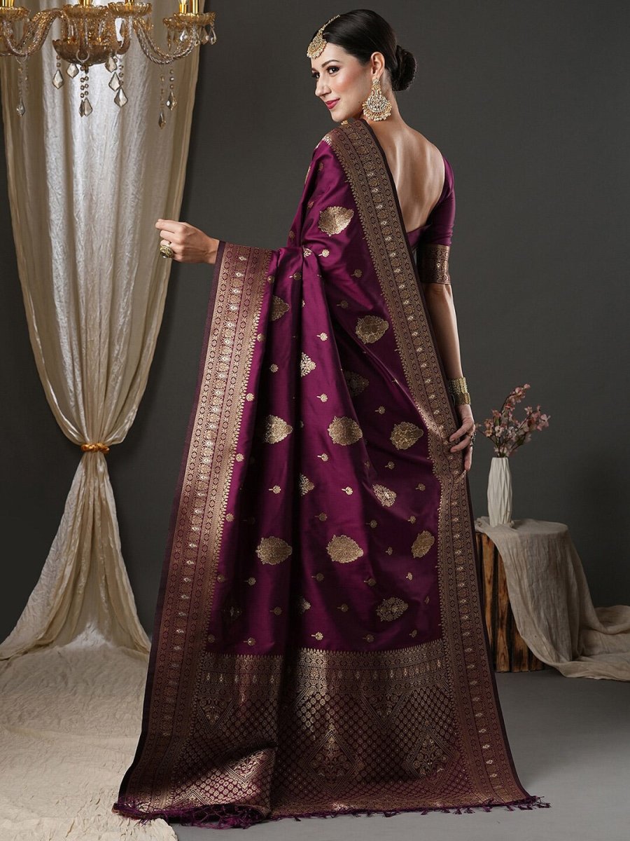 Anouk Purple & Gold-Toned Ethnic Motifs Zari Banarasi Saree | Swadesiicart