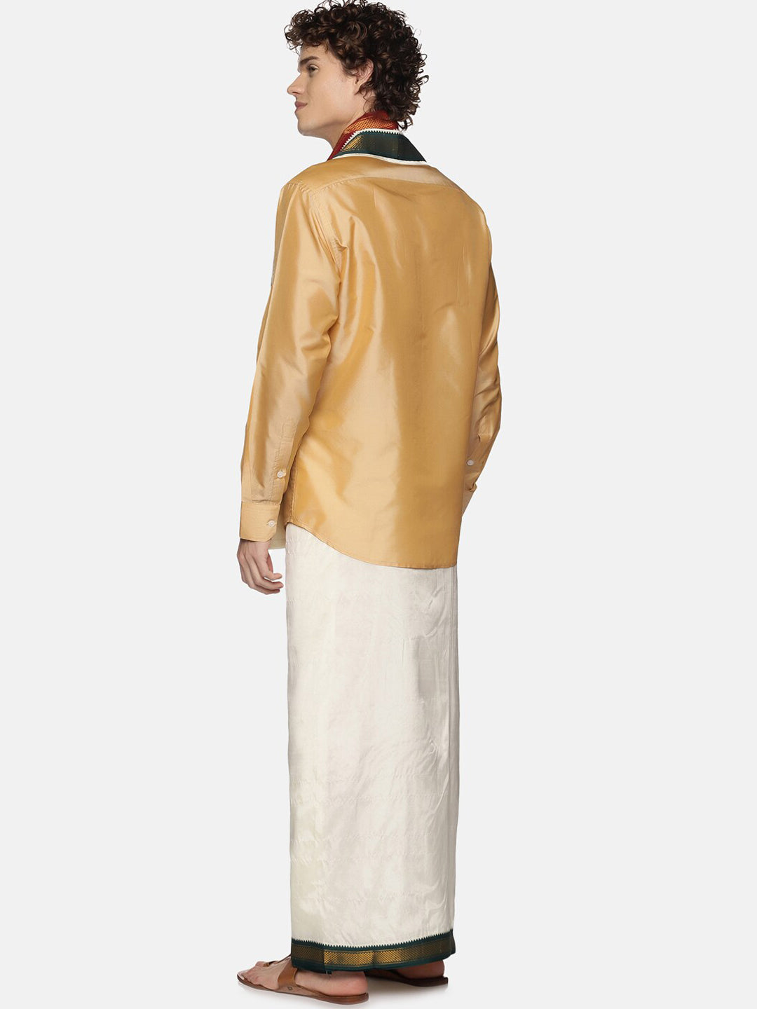 Sethukrishna Men Cream-Colored Solid Dhotis With Angavastram | Swadesiicart