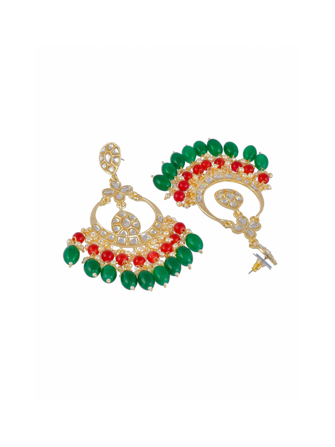 Shoshaa Green Contemporary Kundan Chandbalis Earrings | Swadesiicart