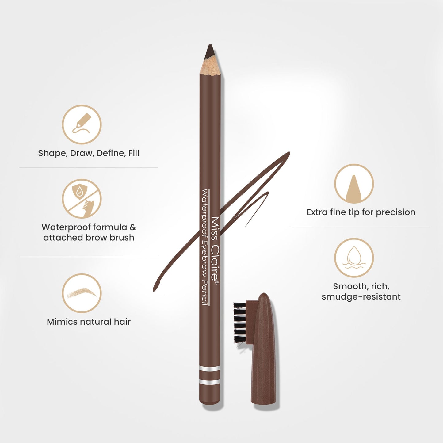 Miss Claire Waterproof Eyebrow Pencil - 02 Dark Brown | Swadesiicart