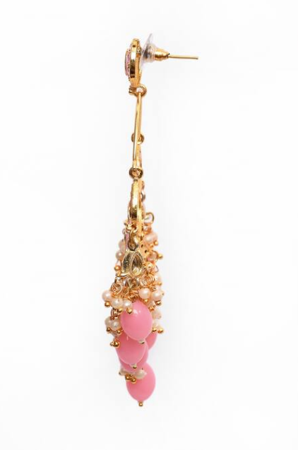 New Stylish Ethnic Partywear Light Pink Hoops Kundan Earrings for Womens by House of Ree | Swadesiicart