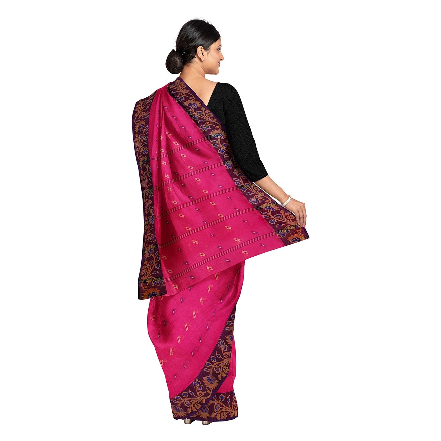 Exclusive Collection 100% Pure Cotton Pink Tant Saree With Hand Weaving Work - Swadesiicart