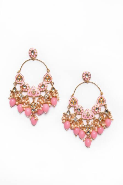 New Stylish Ethnic Partywear Light Pink Hoops Kundan Earrings for Womens by House of Ree | Swadesiicart