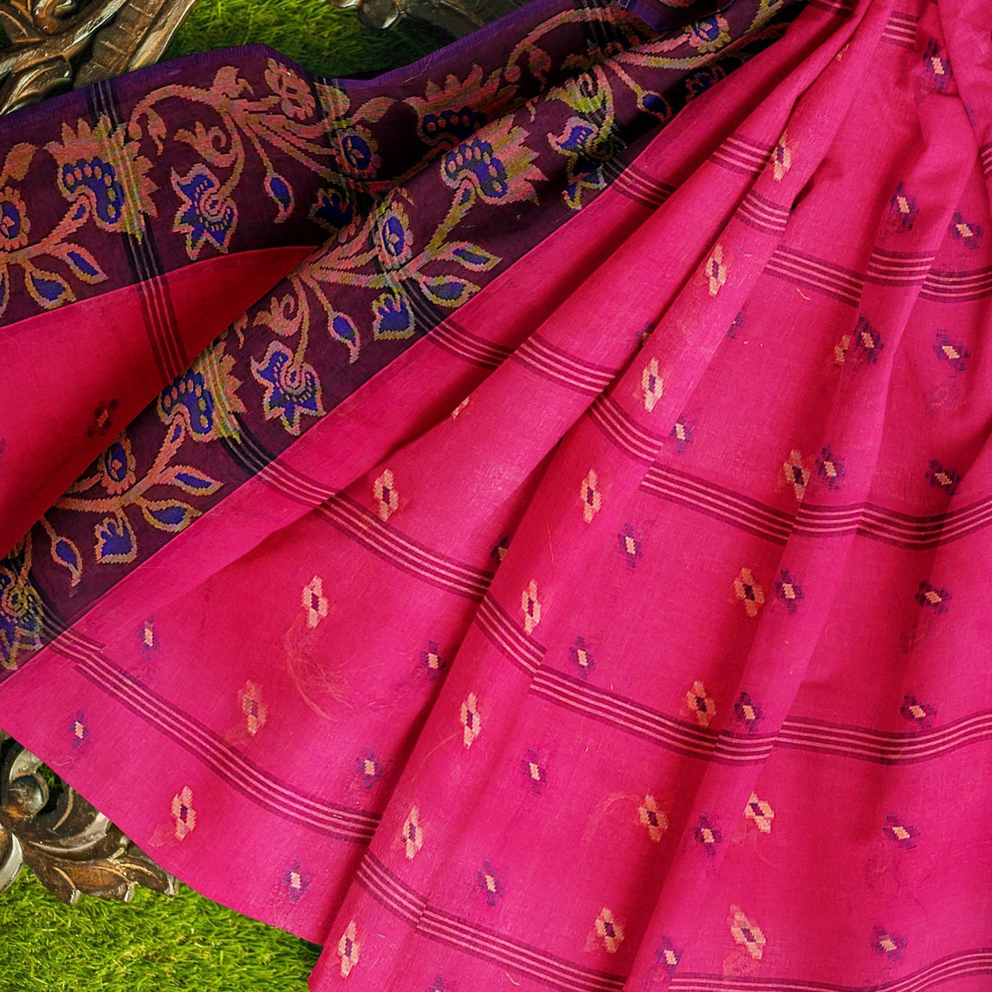 Exclusive Collection 100% Pure Cotton Pink Tant Saree With Hand Weaving Work - Swadesiicart