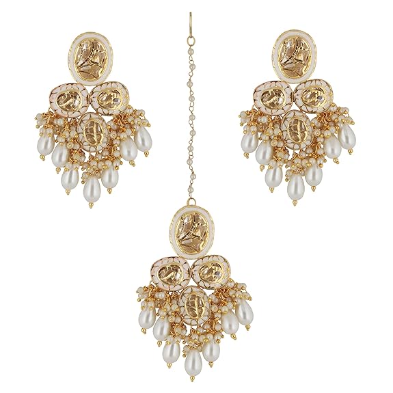 Tehzeeb Creations Back Meenakari Gold-Polished Set with Earring and Mang Tika Combo Uncut Big Faux Kundan Choker Necklace set | Swadesiicart