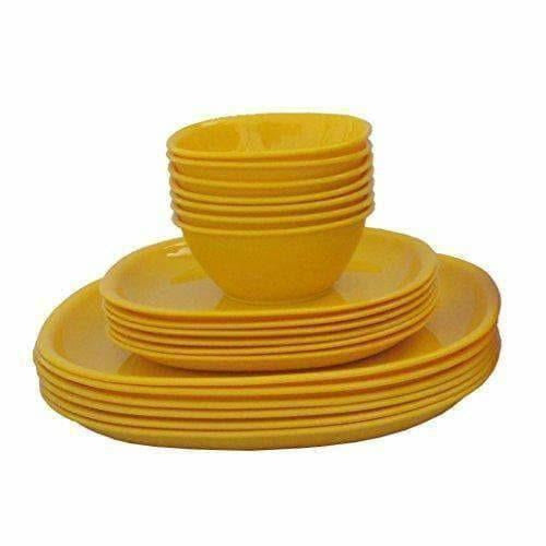 Plastic Square Plate and Bowl Set, 18-Pieces, Yellow - Swadesiicart
