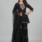 Juniper Women Black Rayon Printed Kurta, Sharara & Dupatta Set | Swadesiicart