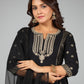 Juniper Women Black Rayon Printed Kurta, Sharara & Dupatta Set | Swadesiicart