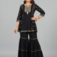 Juniper Women Black Rayon Printed Kurta, Sharara & Dupatta Set | Swadesiicart