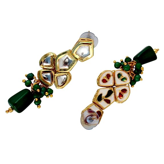Tehzeeb Creations Meenakari Gold-Polished pentagon shape Uncut Kundan Necklace Set - Swadesiicart