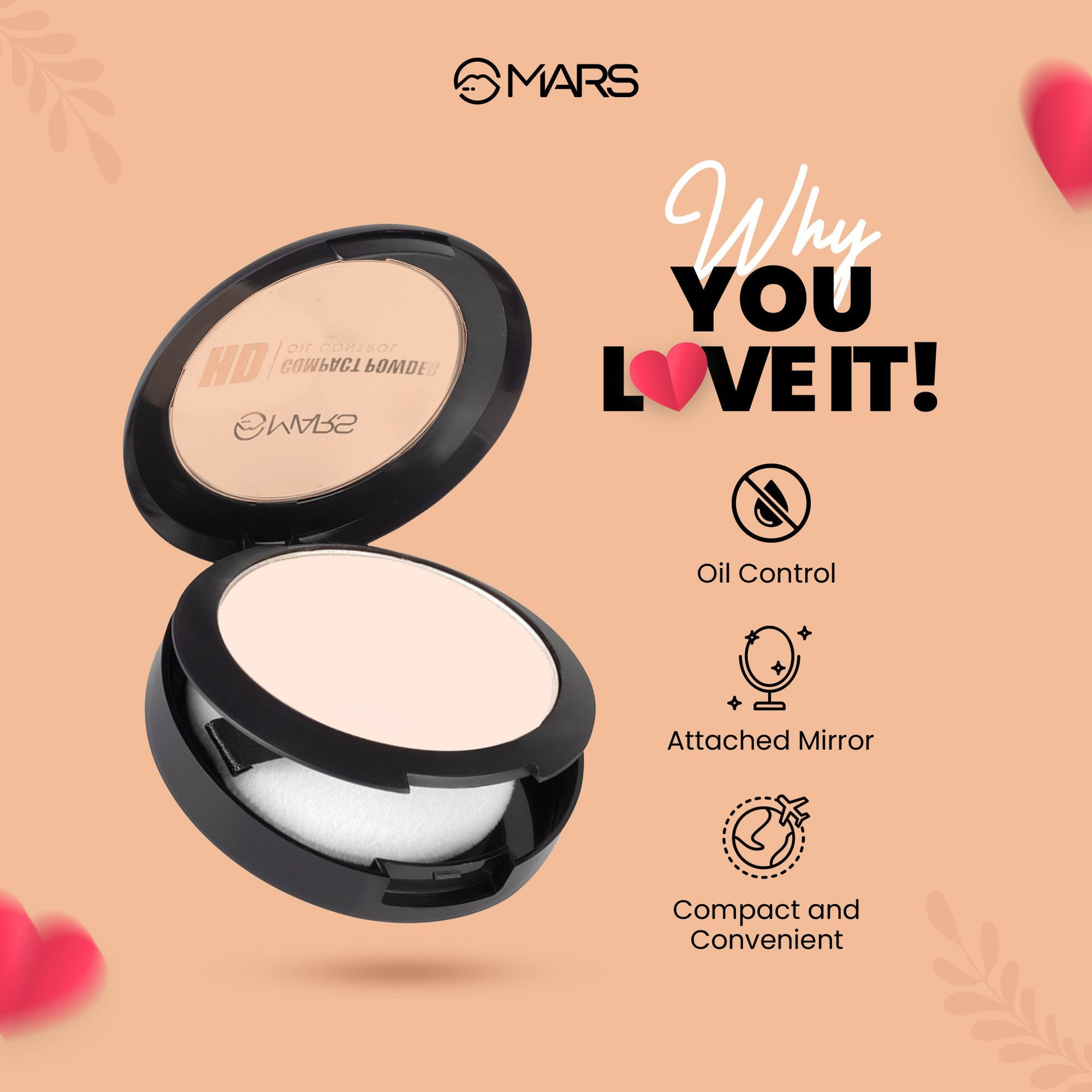 MARS Cosmetics HD Mattifying Compact Powder - 01-Icing - Swadesiicart