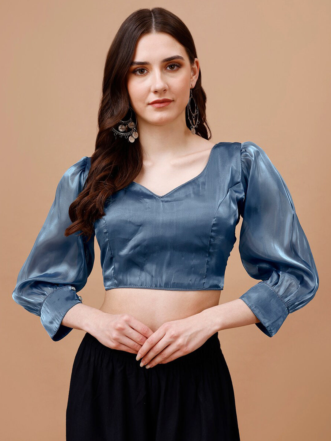 Tikhi Imli Organza Three-Quarter Sleeves Saree Blouse | Swadesiicart