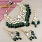 Tehzeeb Creations Back Meenakari Gold-Polished Green Color Tika Earring Combo Uncut Big Faux Kundan Choker Necklace Set | Swadesiicart