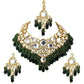 Tehzeeb Creations Back Meenakari Gold-Polished Green Color Tika Earring Combo Uncut Big Faux Kundan Choker Necklace Set | Swadesiicart