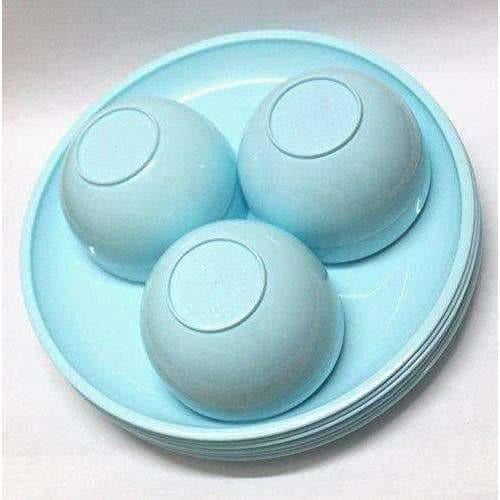 Microwave Safe & Unbreakable Round Full Plates with Bowl Pack of 6 Plates & 6 Bowl Set.- 12 Pieces - Aqua Blue Color - Swadesiicart