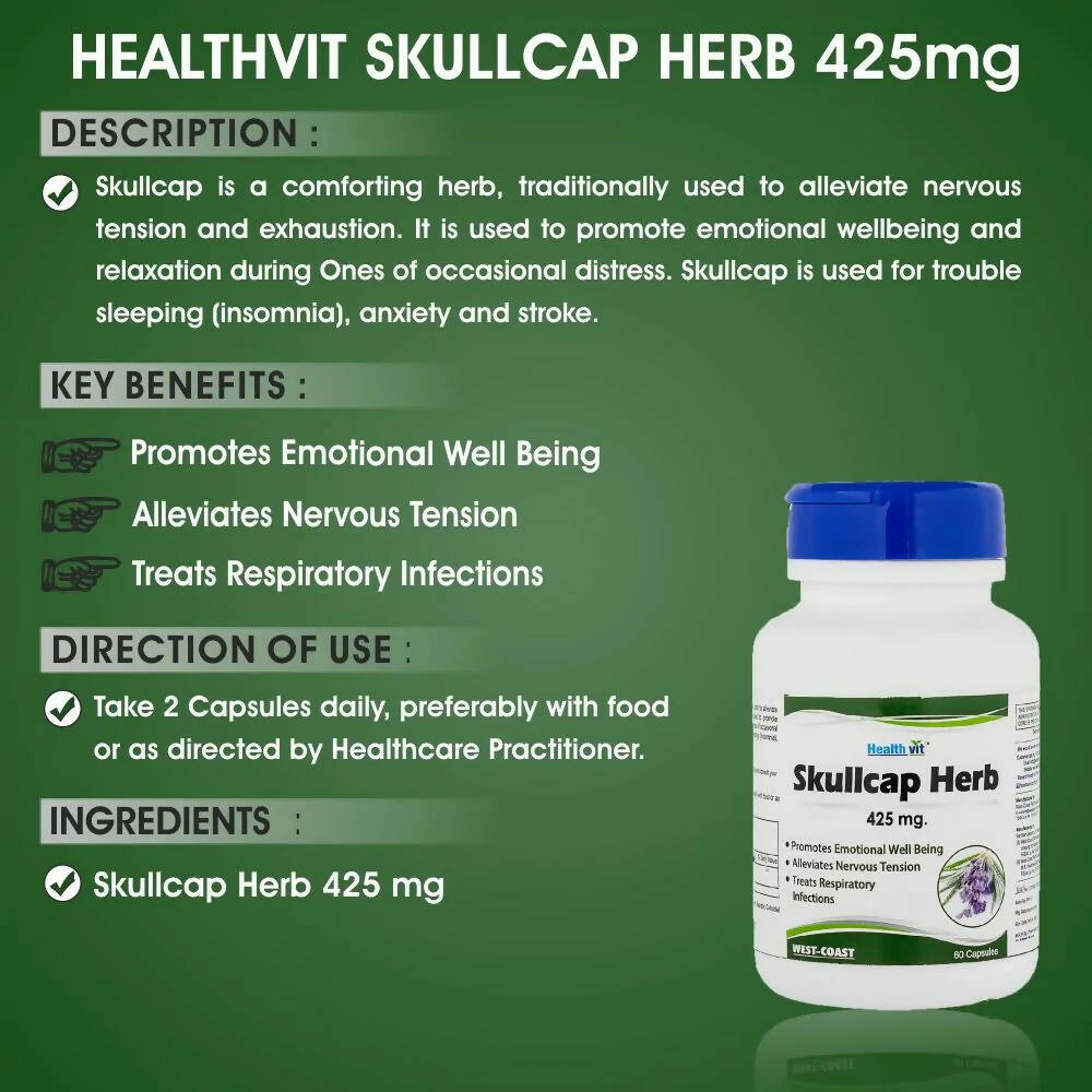 Healthvit Skullcap Herbs Capsules - Swadesiicart
